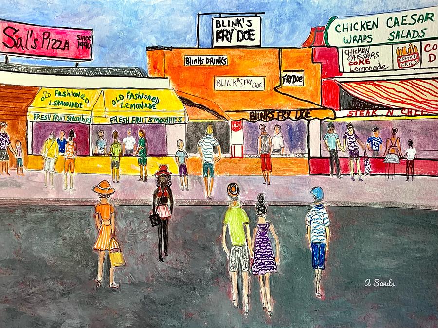 Hampton Beach Foodies Painting by Anne Sands