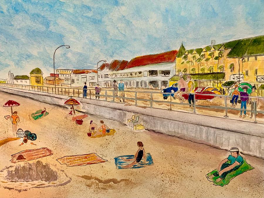Hampton Beach Seawall Painting by Anne Sands