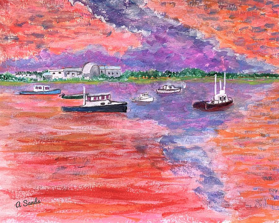 Hampton Harbor Sunset Painting by Anne Sands