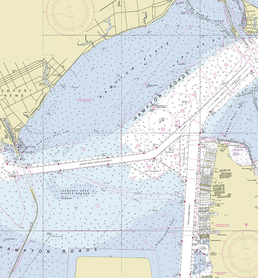 Hampton Roads Virginia Nautical Chart Digital Art by Bret Johnstad Pixels