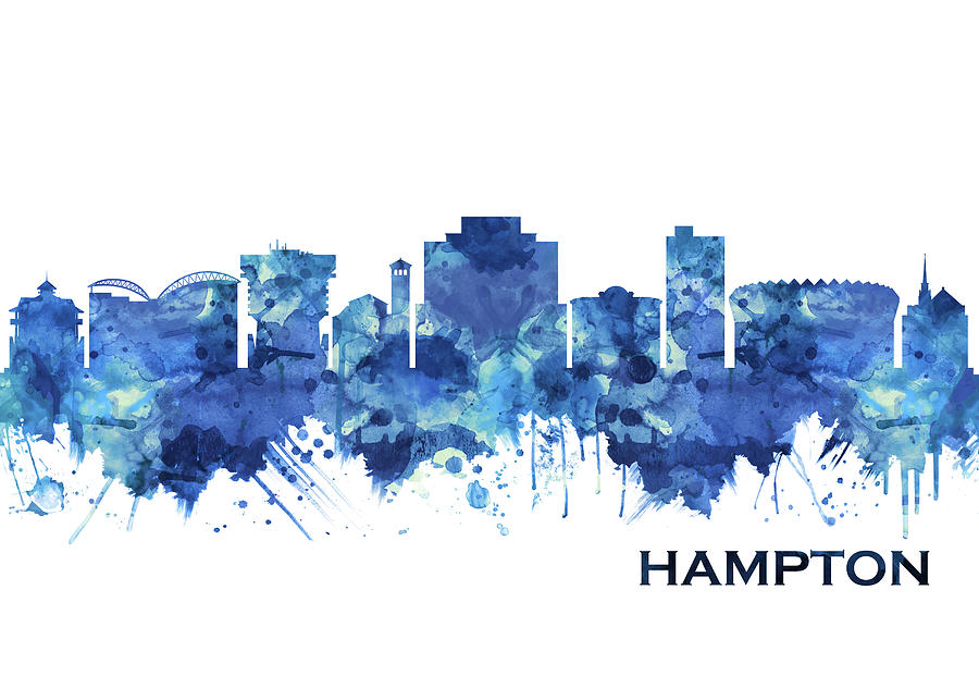 Hampton Virginia Skyline Blue Mixed Media by NextWay Art - Pixels