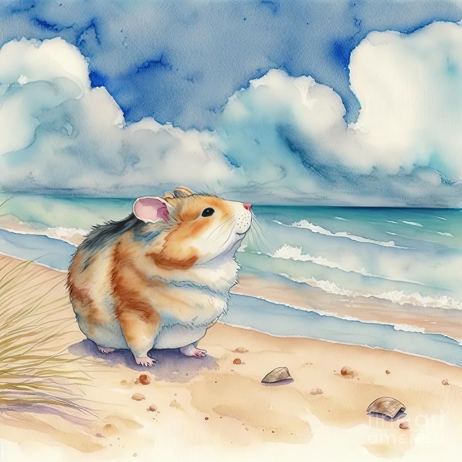 Mouse Painting - Hamster At Beach by N Akkash