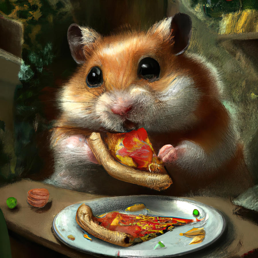 Hamster Eating Pizza Painting by AlexandrAI | Pixels