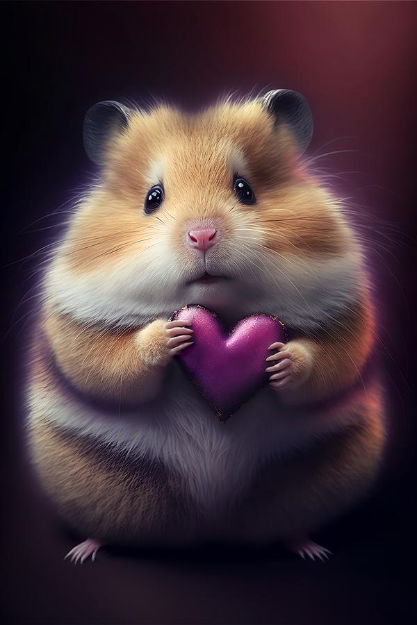 Hamster with Heart Mixed Media by Lilia S