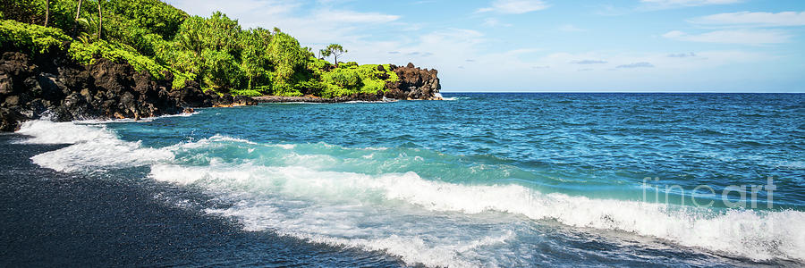 Hana Hawaii Black Sand Beach Panorama Photo Photograph by Paul Velgos