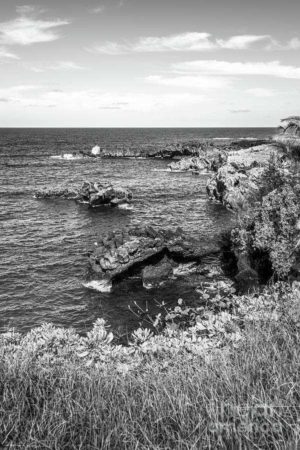 Hana Waianapanapa State Park Sea Arch Black and White Photo Photograph by Paul Velgos