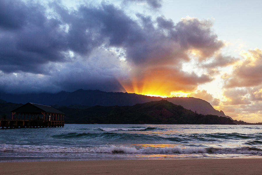 Hanalei Bay and Pier at Sunset Photograph by Laura Tucker