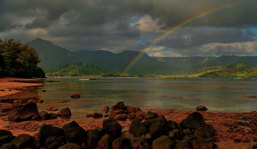 Hanalei Bay Early Morning Rainbow Photograph by Stephen Vecchiotti