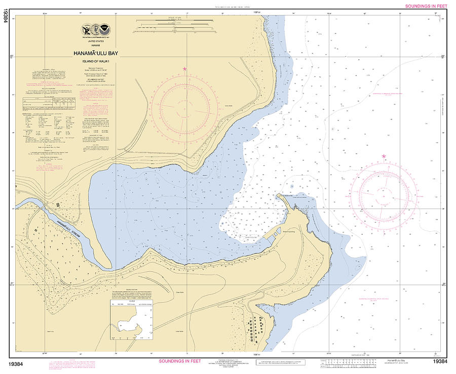 Hanamaulu Bay Island Of Kauai Hawaii, Noaa Chart 19384 Digital Art by