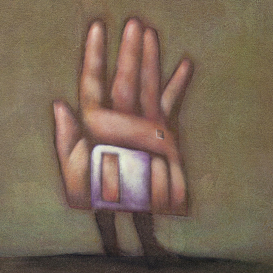 Hand as Computer Diskette Drawing by Tim Teebken
