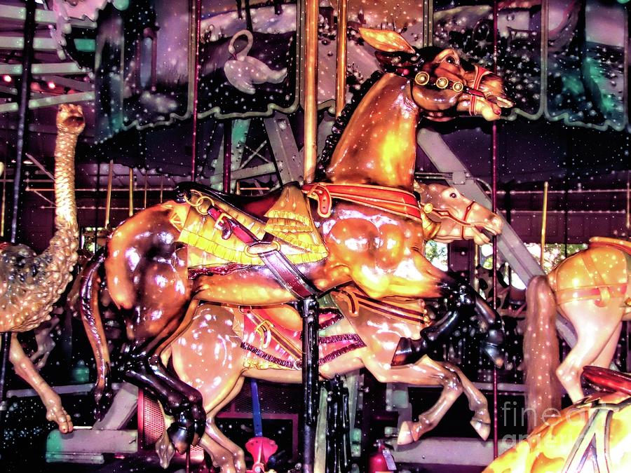 Hand Carved Wooden Donkey Antique Dentzel Carousel Rochester NY Starlight Glitter Effect Photograph by Rose Santuci-Sofranko