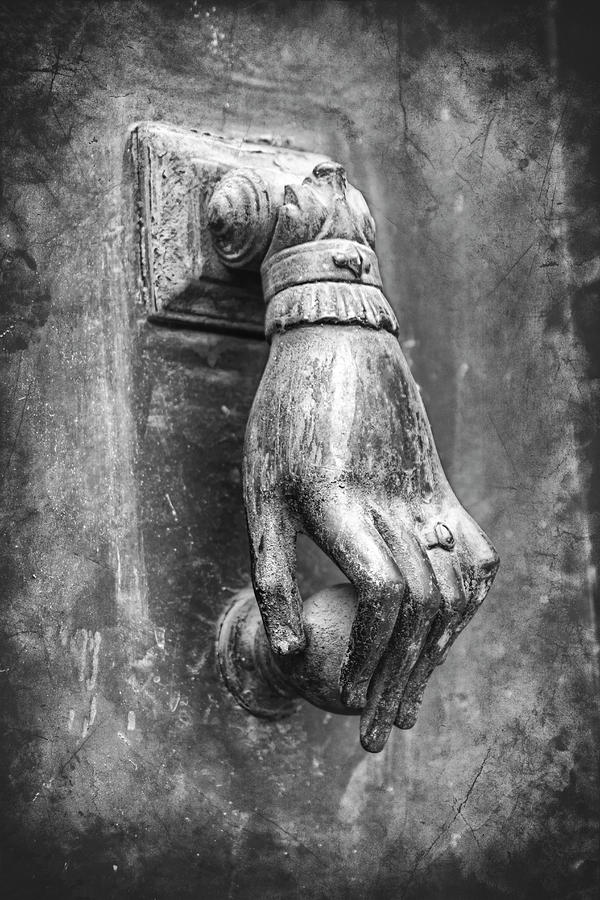Architecture Photograph - Hand Door Knocker Toulouse France Black and White  by Carol Japp