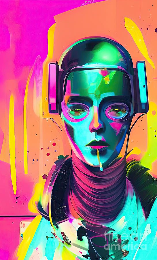 Hand draw of cyberpunk girl splatter style Digital Art by Aleksandar ...