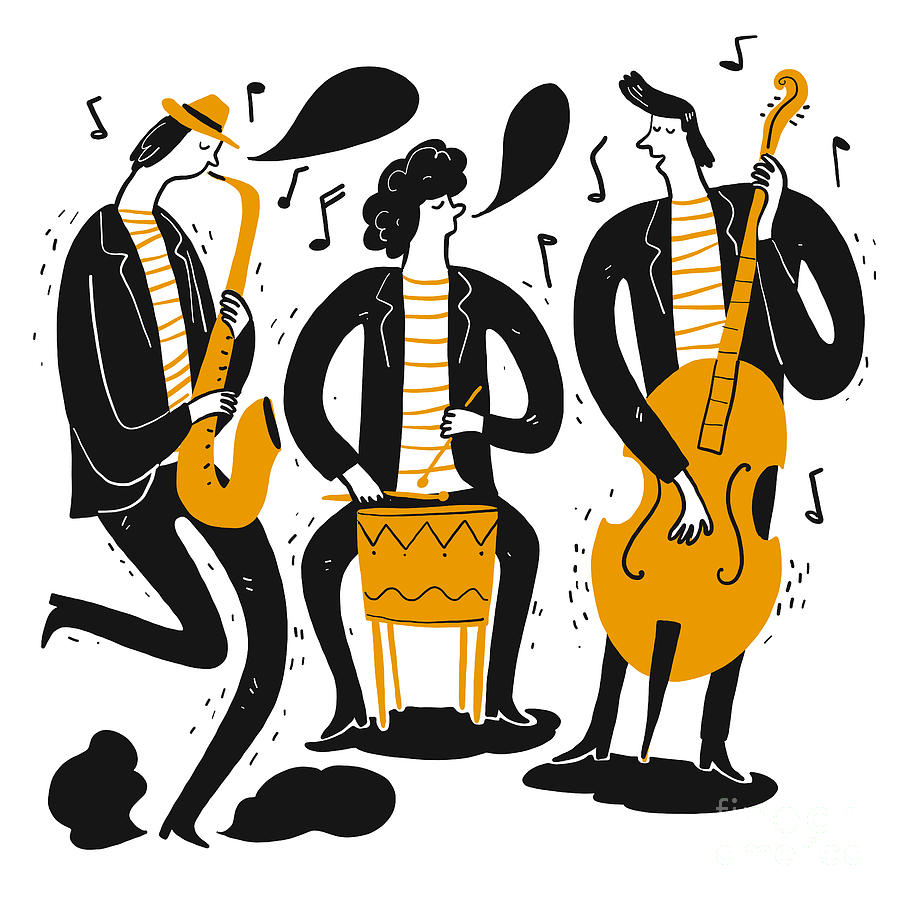 Hand drawing the musicians playing music. Digital Art by Mohomed Mohomed