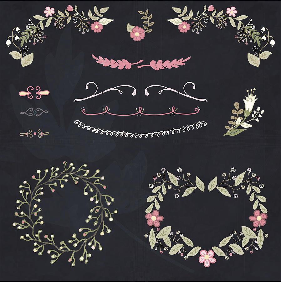 Hand drawn floral design element set Drawing by J614