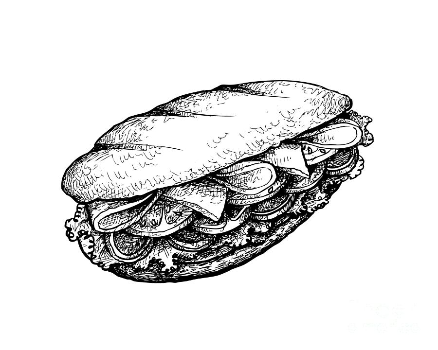 Premium Vector | Ink sketch drawn sandwich food element for menu or  signboard design vector illustration