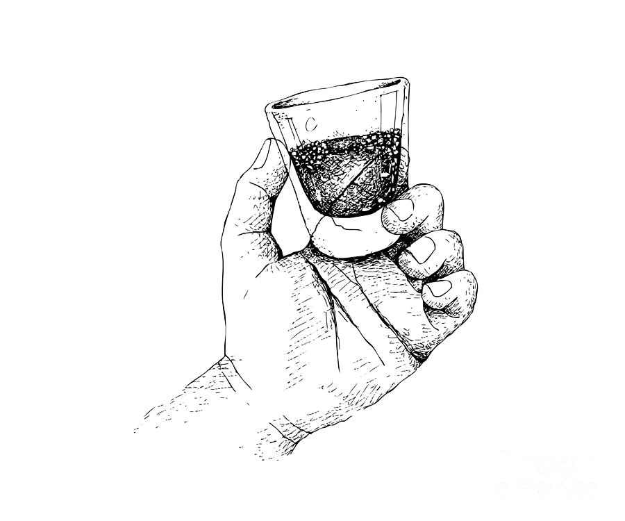 Hand Drawn Person Holding A Shot Of Whiskey Drawing By Iam Nee
