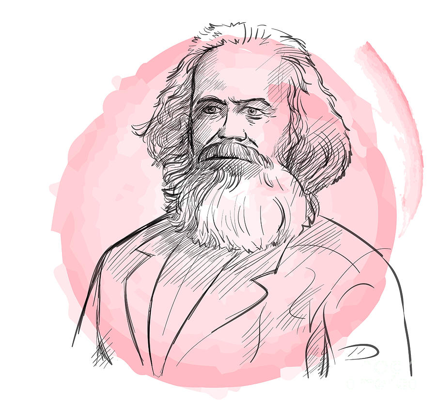 Hand Drawn Portrait Of Karl Marx . Sketch Style Vector Digital Art by
