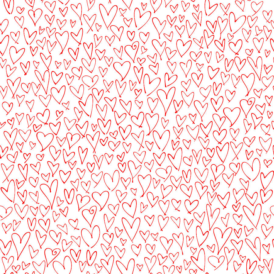 Hand drawn red hearts seamless pattern. Valentines, Mothers day, birthday card, wallpaper or gift wrap design. Drawing by Dimitris66