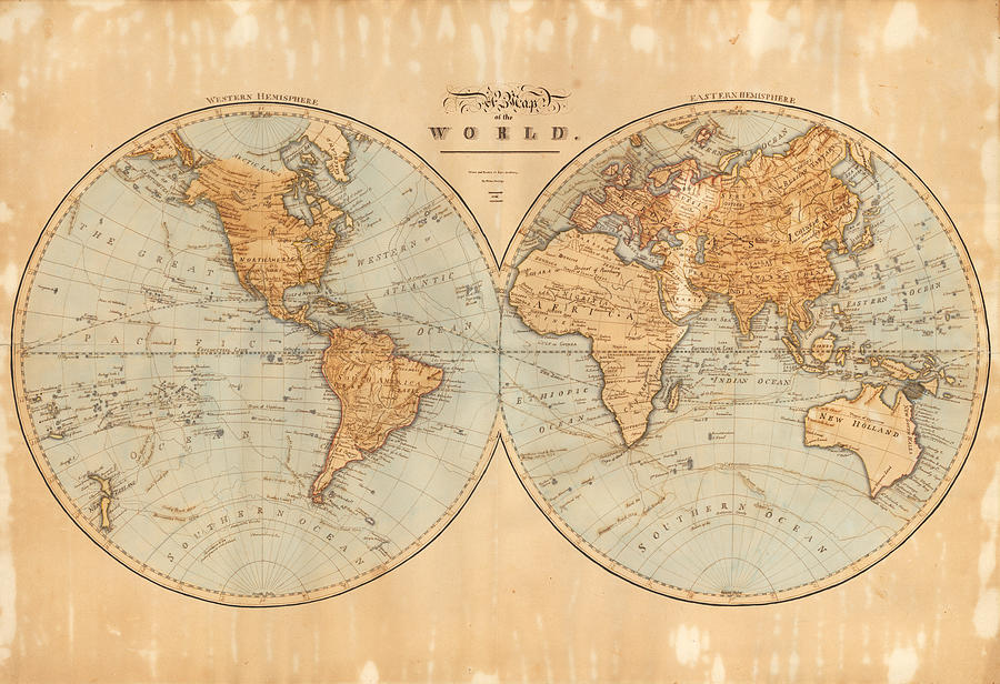 Hand Drawn World Map A Map of the World Drawn and Painted at Lynn ...