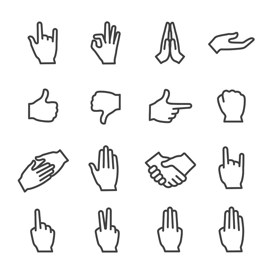Hand Gestures Icons Set - Line Series Drawing by -victor-