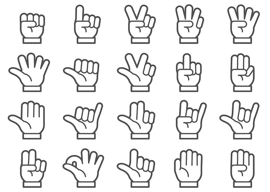 Hand Gestures Line Icons Set Drawing by Supphawat Satichob