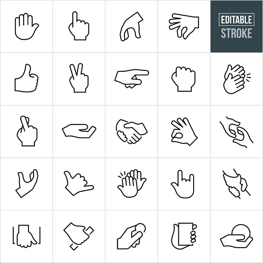 Hand Gestures Thin Line Icons - Editable Stroke Drawing by Appleuzr