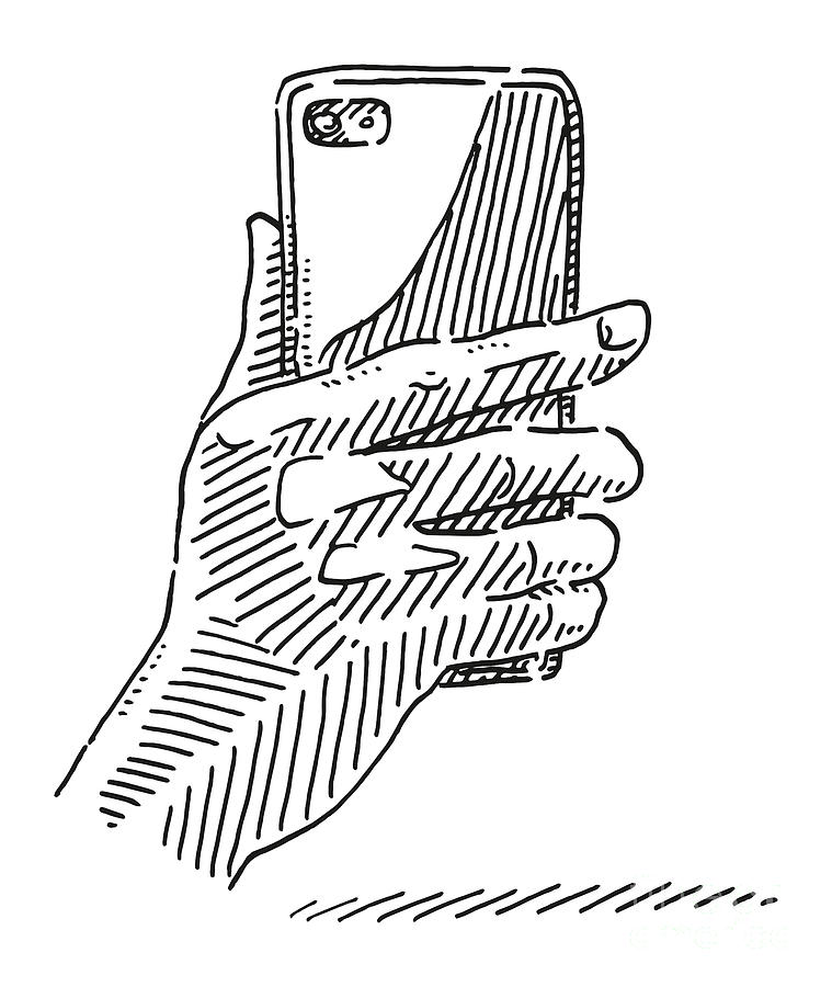 Hand Holding Smart Phone Taking A Photo Drawing Drawing by Frank Ramspott