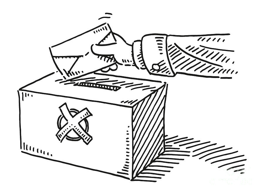 Hand Inserting Vote In Ballot Box Drawing Drawing by Frank Ramspott