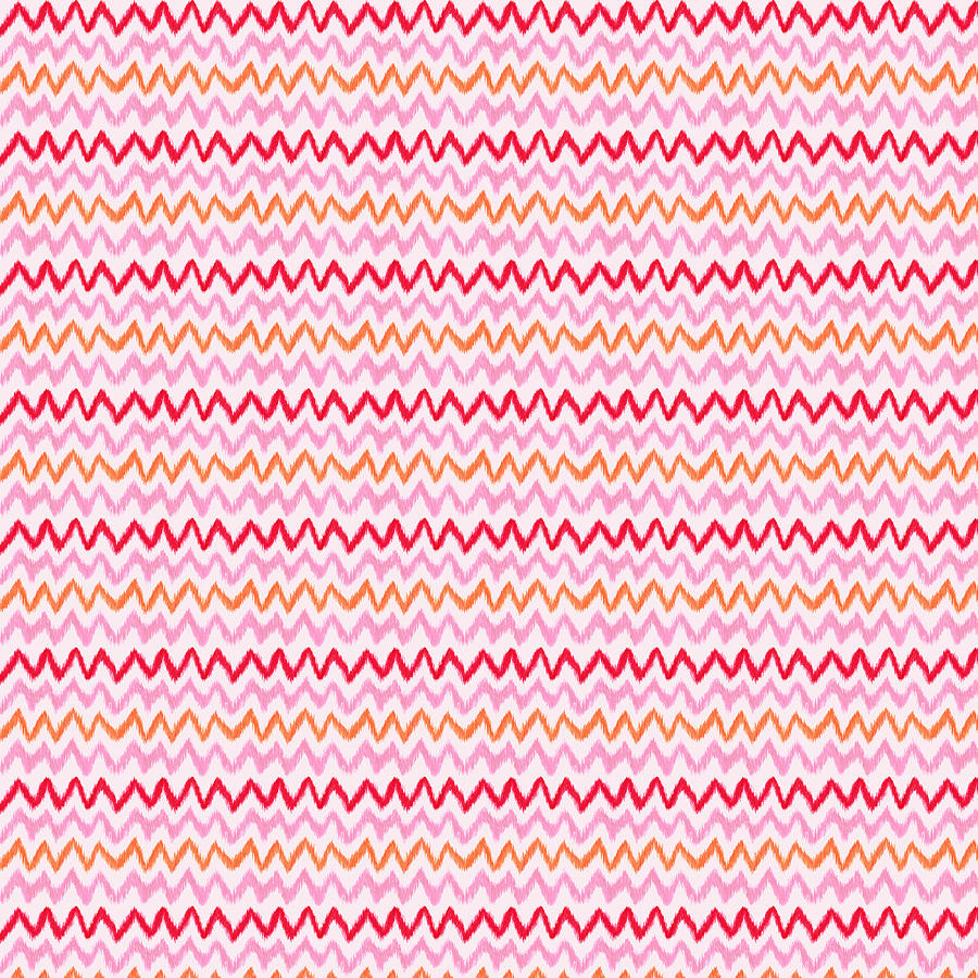 Hand Painted Ikat Stripes in Red, Orange, and Pink Painting by Marcy Brennan