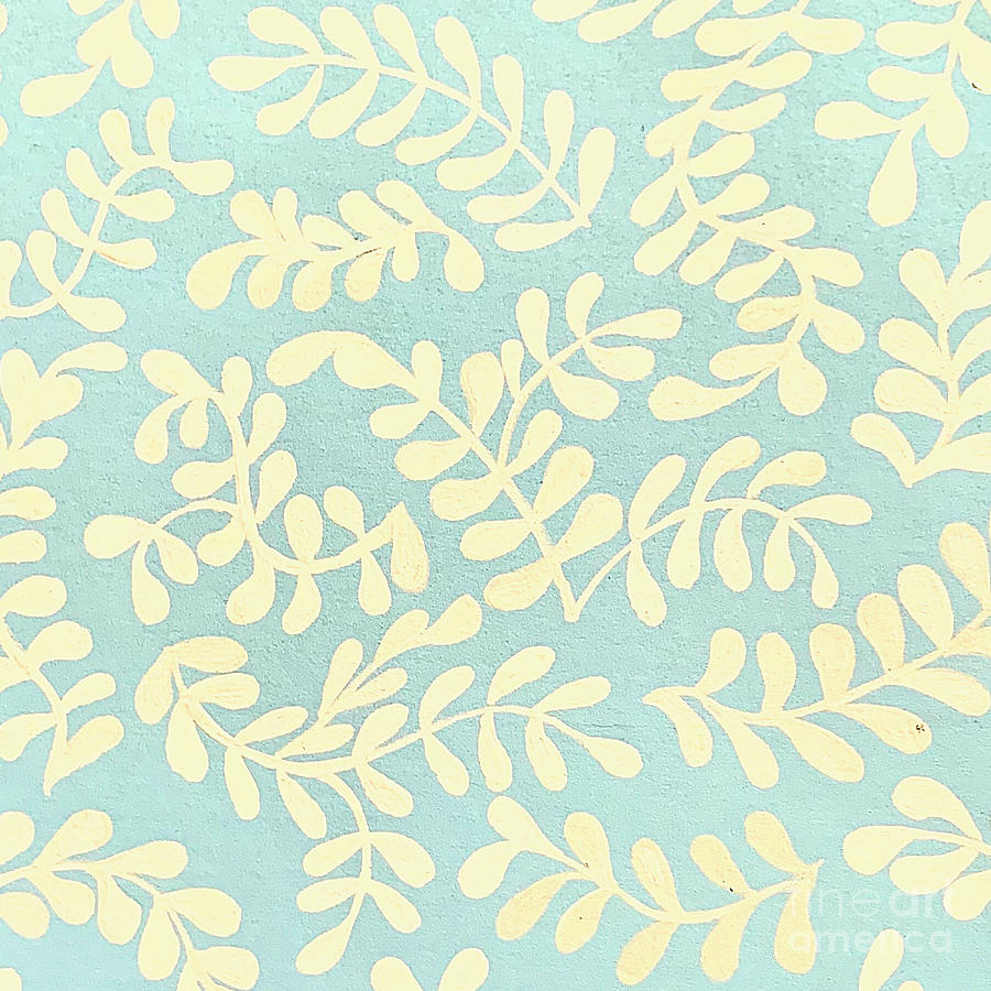 Hand-Painted Leaf Pattern Design, Light Blue and Cream Painting by Christie Olstad