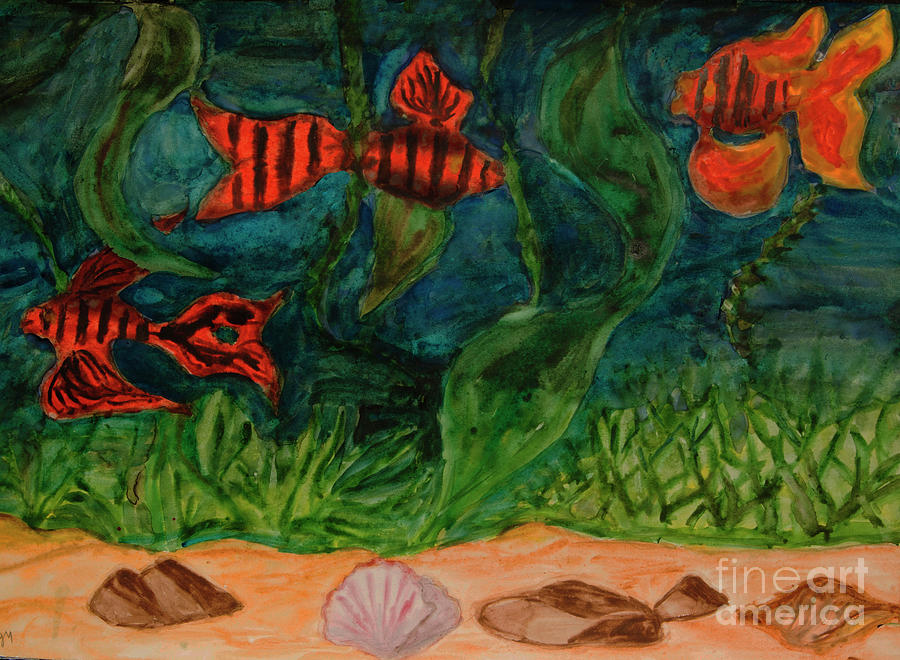 Hand painted picture, red fishes Painting by Irina Afonskaya