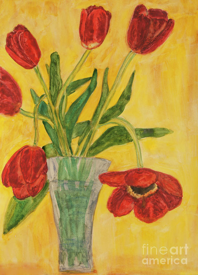 Hand painted picture, tulips in vase Painting by Irina Afonskaya