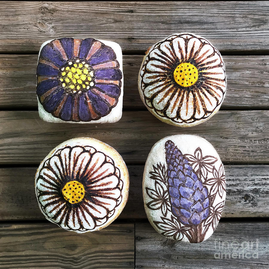 Hand Painted Purple and White Wildflower Sourdough Set Photograph by Amy E Fraser