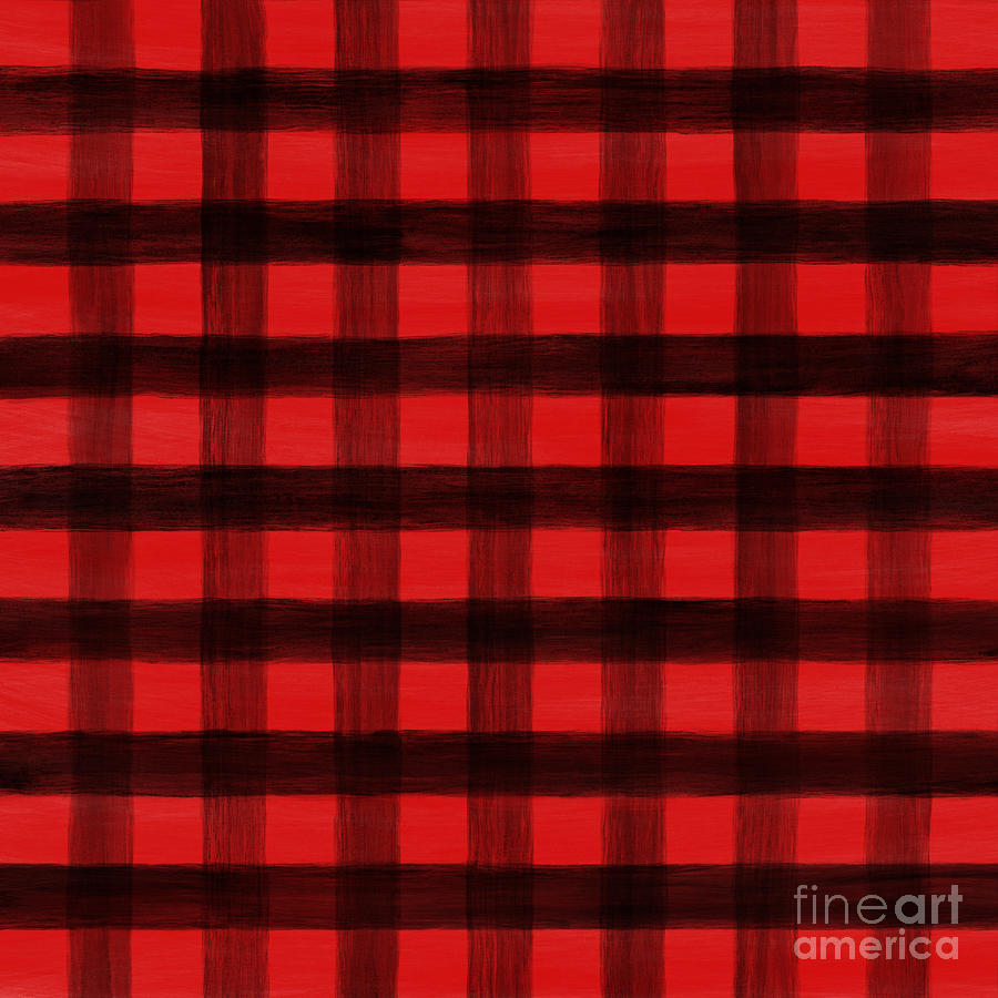Hand-Painted Red and Black Buffalo Check Gingham Square Pattern Digital Art by LJ - Pixels