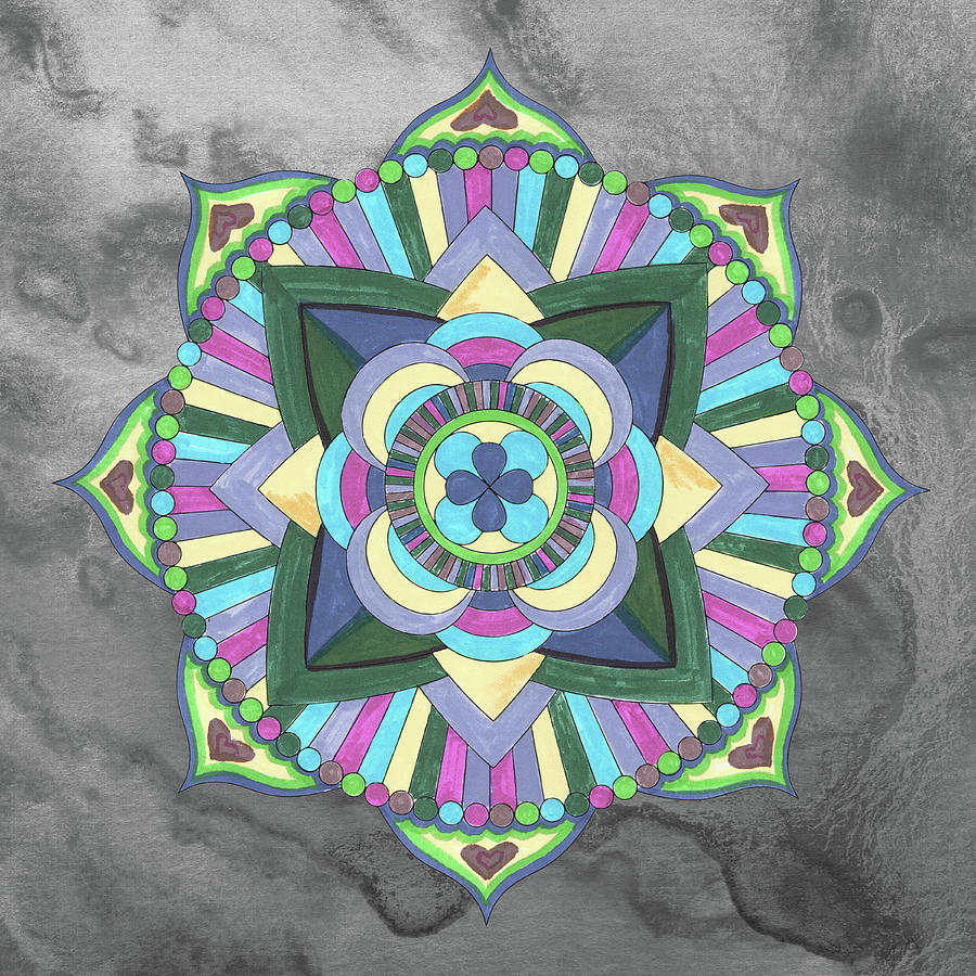 Hand Painted Watercolor Mandala Meditation On Gray Painting