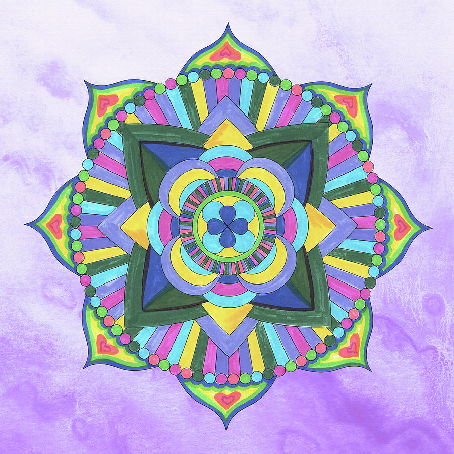 Hand Painted Watercolor Mandala Meditation On Purple Painting