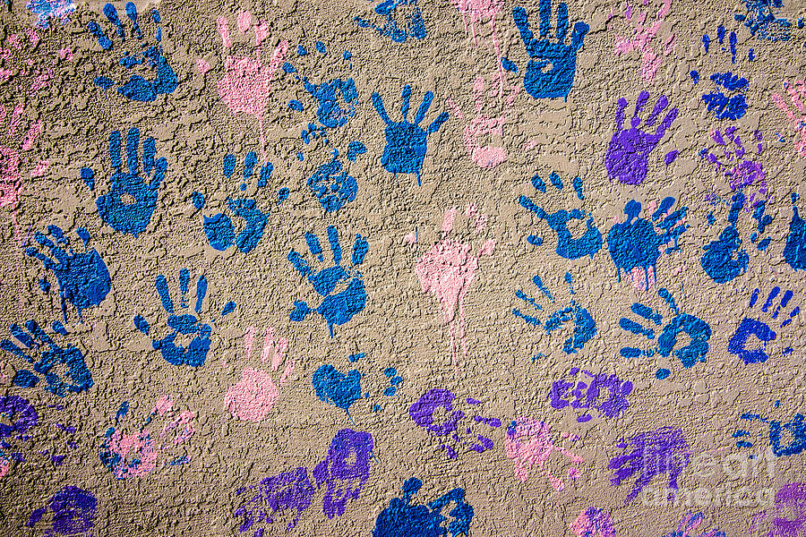 Hand Prints - Painted Hands on Concrete - Abstract Photograph by Gary Whitton
