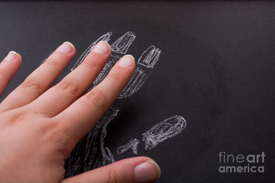 Hand resembling a handprint drawn by chalk on a blackboard Photograph by Turgay Koca Fine Art