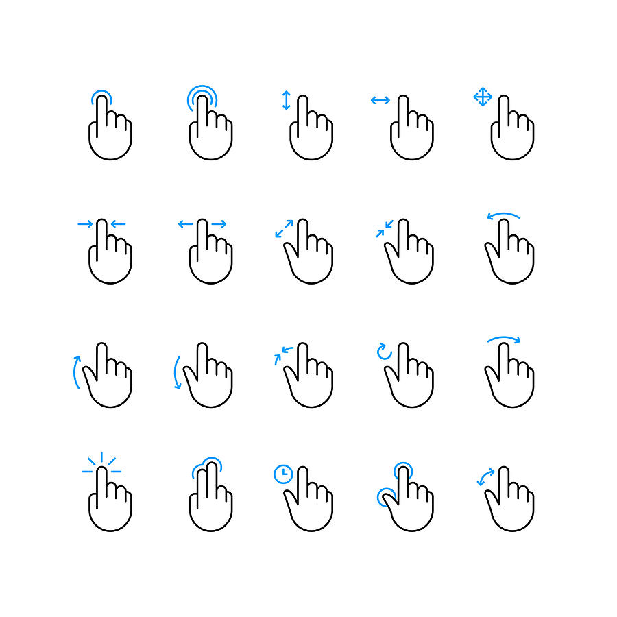 Hand Screen Gesture Touch Sensor Outline Icons Drawing by Bounward
