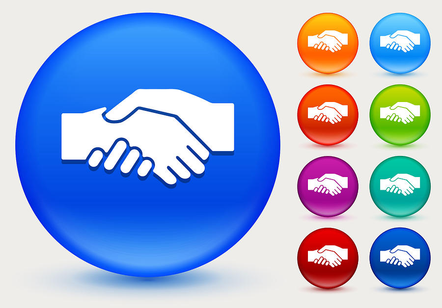 Hand Shake Icon on Shiny Color Circle Buttons Drawing by Bubaone