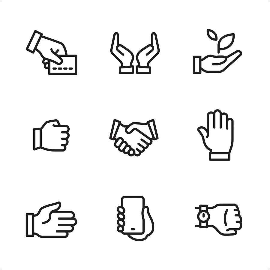 Hand Signs - Single Line icons Drawing by Lushik