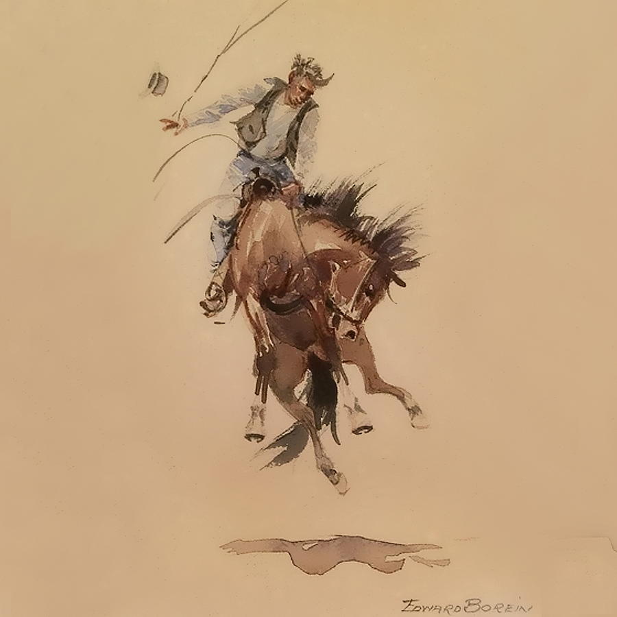 Hand-Whipping a Bronc Digital Art by Edward Borein