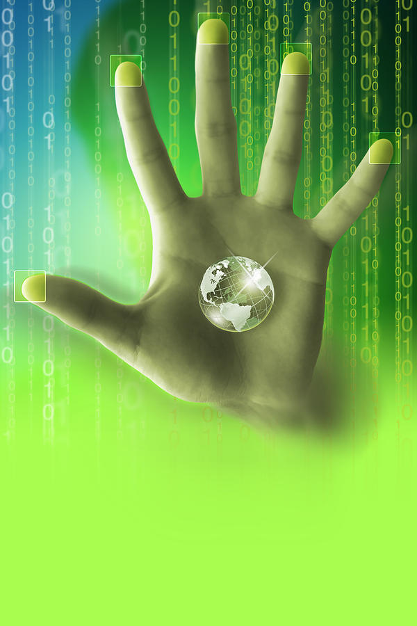 Hand with globe and binary code Photograph by Comstock Images