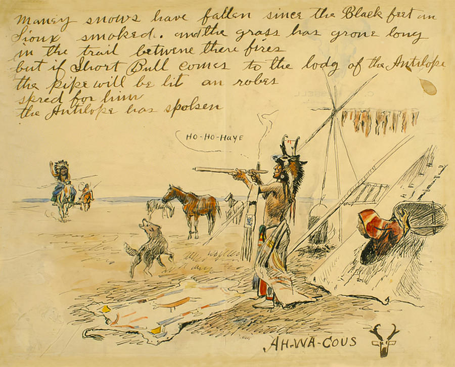 Hand Written Letter To Short Bull From Charles Russell Drawing