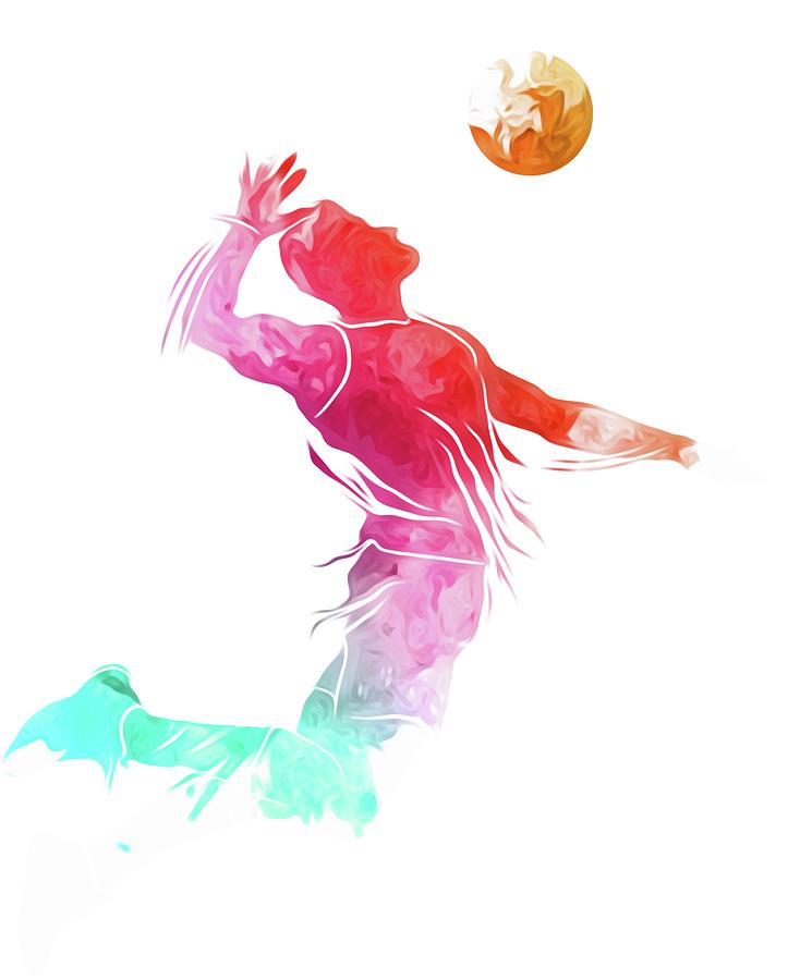 Handball player in action with ball, colorful illustration Digital Art ...