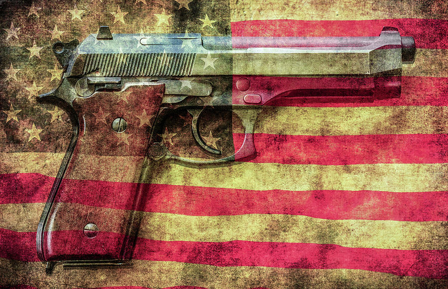 Handgun on USA Flag Digital Art by Randy Steele