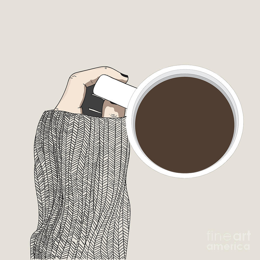 Handheld Coffee Cup - Line Art Graphic Illustration Artwork Digital Art by Sambel Pedes