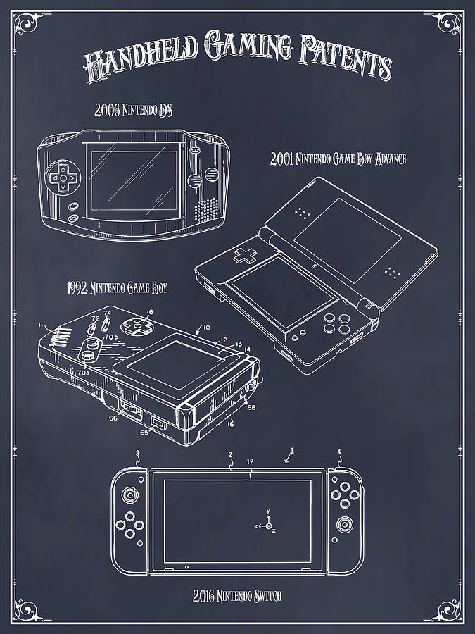 Handheld Gaming Patents Poster Blackboard Drawing by Greg Edwards Pixels