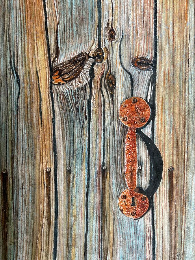 Old Barn Door Painting - Handling Time by Maggie Hart